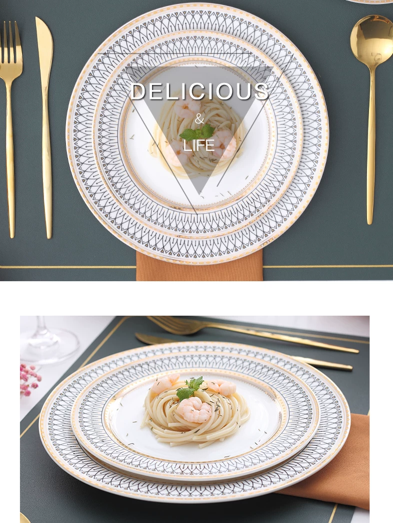 Creative dinner plate, ceramic tableware, set, European style, light luxury style