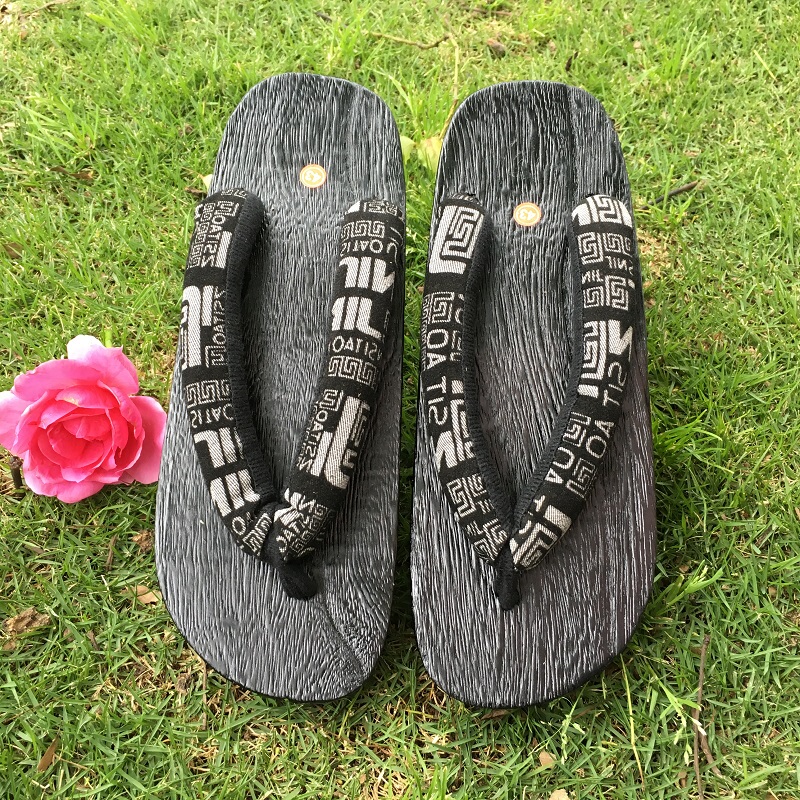 Summer Burnt Japanese Clogs Men's Cos Wooden Slippers Black Paint Clogs Solid Wood Clogs Flip-Flops