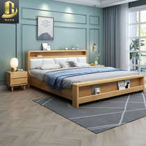Nordic solid wood bed double bed 1 8 meters modern simple all solid wood wedding bed small apartment bedroom storage soft bed