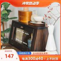 Mini sideboard glass door kitchen shelf condiments solid wood desktop cup storage cabinet coffee corner cabinet