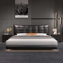 Light luxury suspended master bed double leather big bed Italian simple soft bed modern simple first layer cowhide wedding