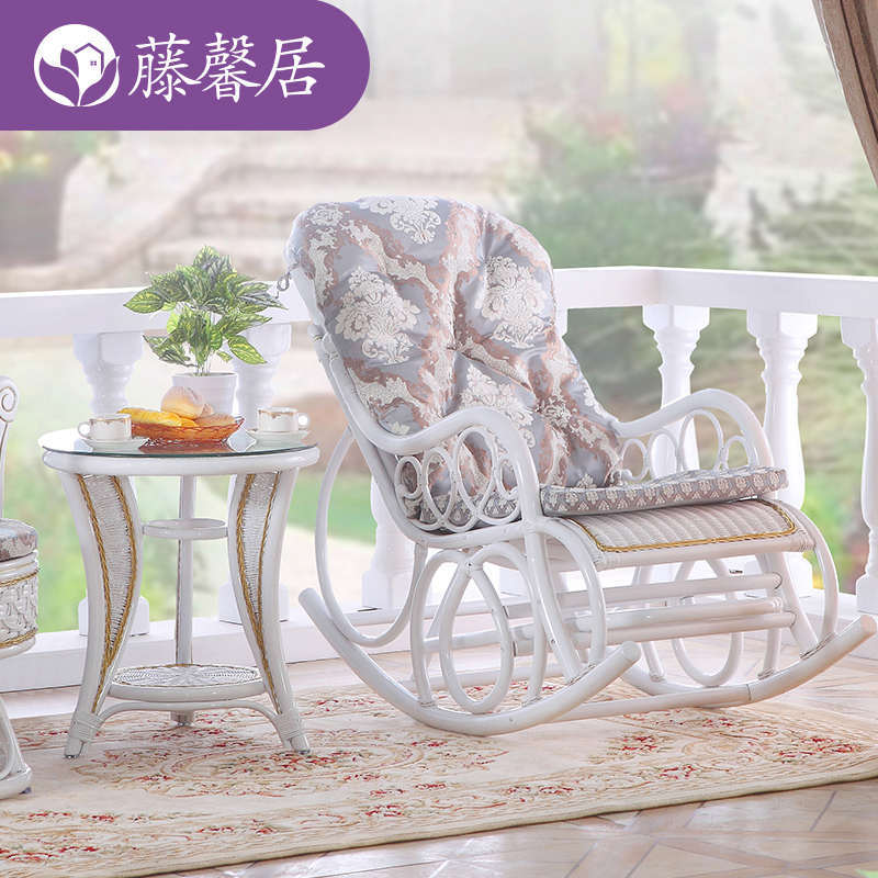 White Genuine Rattan Rocking Chair, Rattan Chair, Rocking Chair for Adults, Home Nap Lounge Chair, Balcony Rocking Chair, Adult Leisure Chair