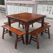 Solid wood Eight Immortals table carbonized carved antique square table square dining table home economical kit