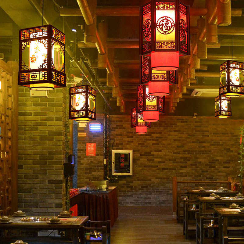 优选新中式仿古小吊灯中国风餐厅木艺灯笼复古火锅店饭店灯具定制