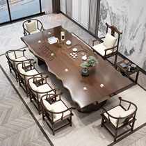 Large wooden tea table office tea table and chair combination one table and five chairs new Chinese style log kung fu modern simplicity
