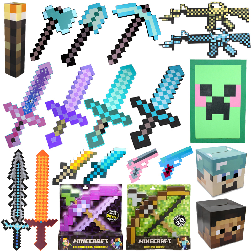 mc minecraft game peripheral diamond sword weapon bow and arrow shield torch light steve tool toy tool