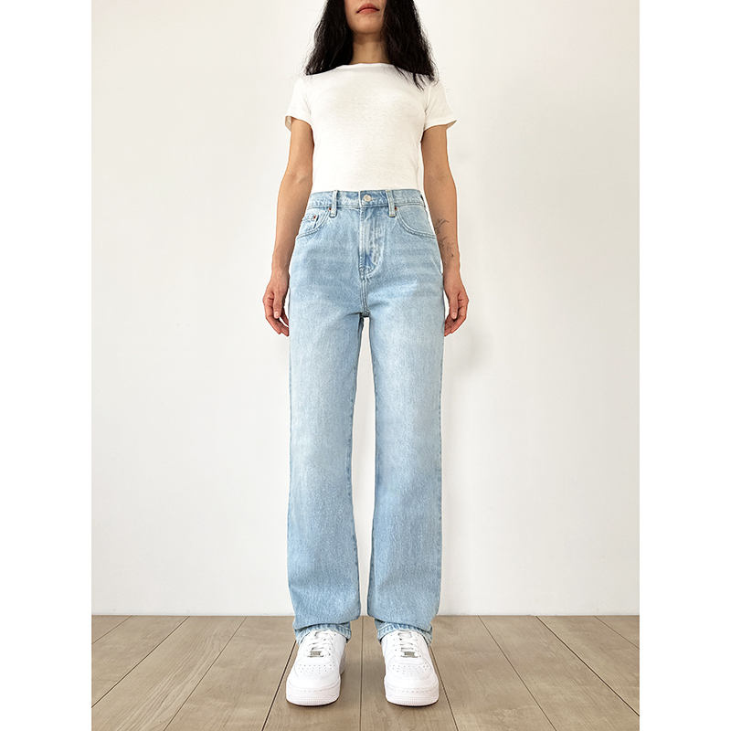 Swagal European and American Style Retro Washed Blue Mom Jeans High-Waisted Straight Loose Slimming Denim Jeans Long Pants