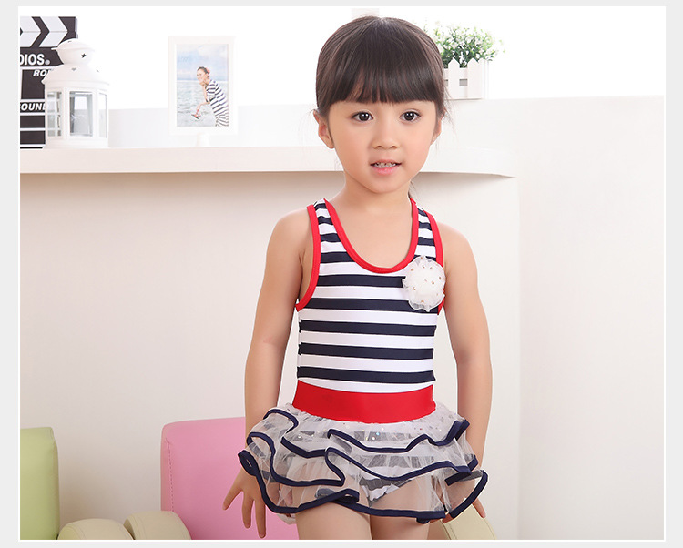 Đồ bơi trẻ em Hàn Quốc mới cho bé gái Đồ bơi một mảnh trong bộ đồ hoạt hình váy sọc thủy thủ trẻ em - Bộ đồ bơi của Kid đồ bơi trẻ em cao cấp
