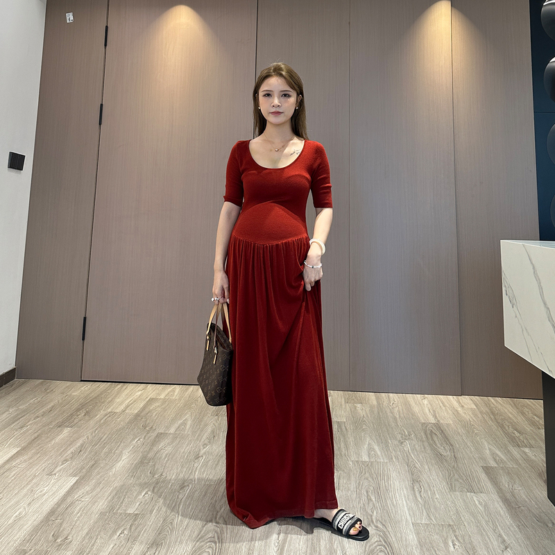 Wawa Maternity Wear 2026 French Style Spring and Autumn U-Neck New Year Dress Red Slimming Dress Large Hem A-Line Long Dress Wawa Maternity Wear 2026 French Style Spring and Autumn U-Neck New Year Dress Red Slimming Dress Large Hem A-Line Long Dress