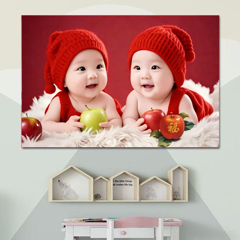 Cute Twin Baby Boy and Girl Cross-Stitch Diamond Painting Decorative Painting Red Blessing Character Theme Warm Hanging Painting