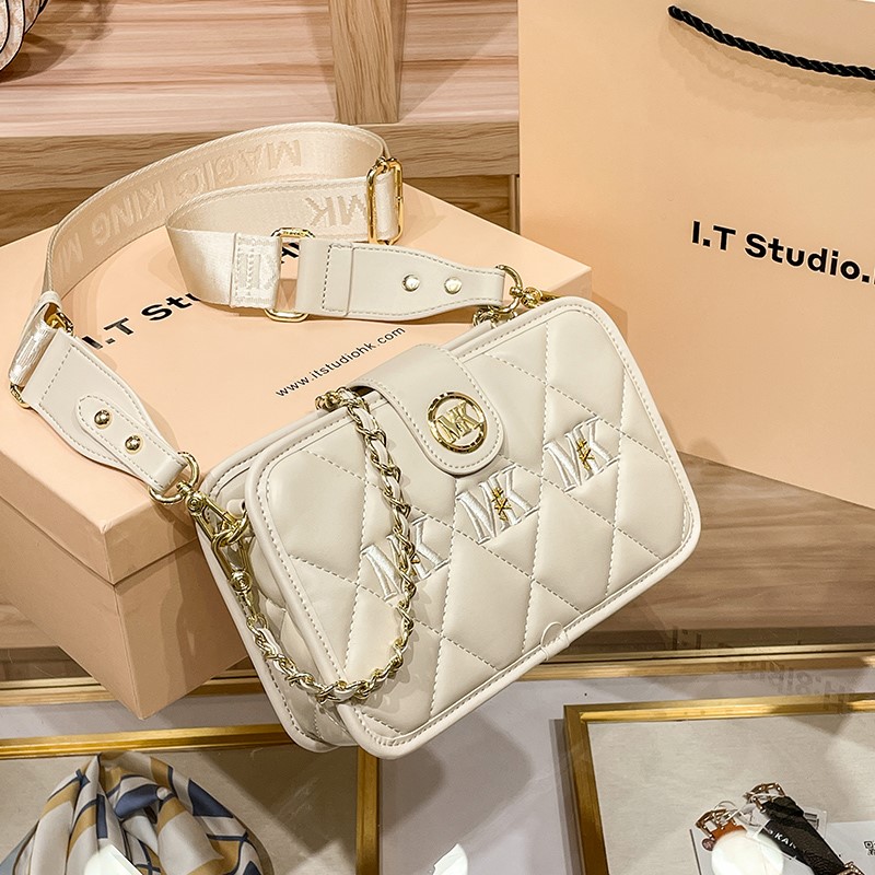 Leather broadband square bag summer high-end rhombus one-shoulder messenger MK small square bag 2022 new trend