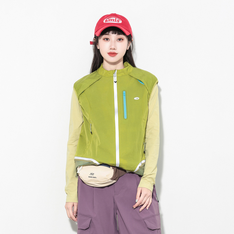 Hills Grace Mountain-Style Outdoor Functional Vest for Men and Women, Loose Casual Sleeveless Color-Blocked Zipper Short Jacket