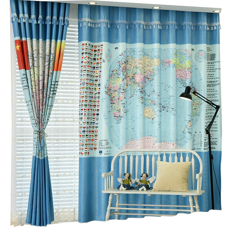 Cartoon Creative World Map Children S Room Curtain Finished Boy World Map Children S Room Curtain