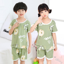  Childrens pajamas Girls summer short-sleeved pure cotton thin section boys middle and older children baby summer home clothes leisure suit