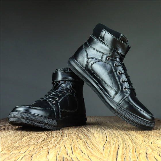 高端稀缺孤品男鞋外贸原单出口欧美高帮板鞋头层牛皮缝线男皮靴子