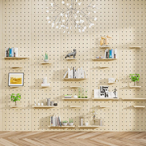 Solid wood wall wall hole board shelf bookshelf storage background wall wooden wall decoration display stand customization