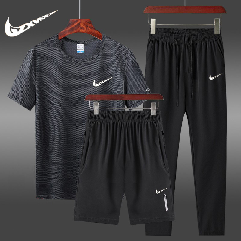 Nike Shield Ice Silk Speed Dry Casual Suit Men's Summer Middle Aged Dad Summer Clothing Sportswear Men Short Sleeve T-shirt