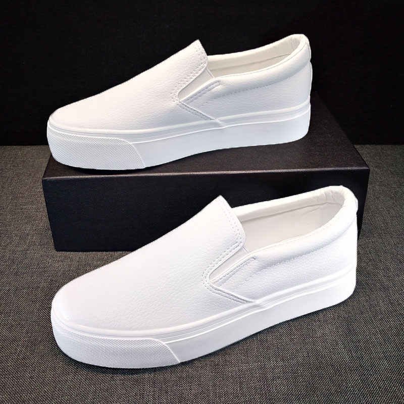 Genuine Leather Thick-Soled White Shoes for Women 2026 New Popular Spring Versatile Casual Slip-On White Loafers for Women