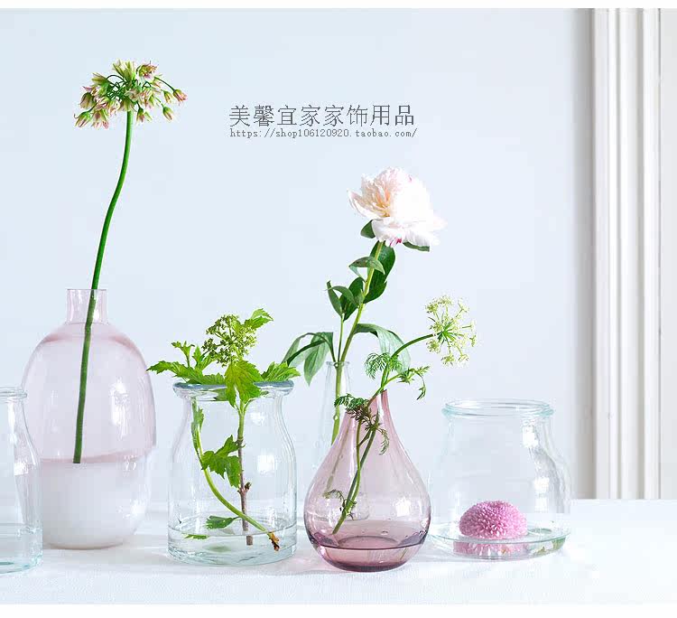 宜家ikea 桑里克花瓶玻璃淡粉色透明瓶客厅摆件人工吹制花器瓶子 品牌原创 摆件 花瓶 瓶子 粉色 里克途虎网