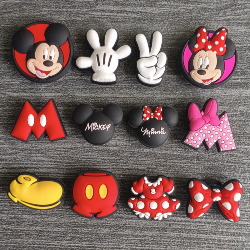 Crocs Shoe Accessories, Cartoon Cute Mickey and Minnie Mouse Bowknot Shoe Charms, Suitable for Crocs