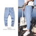 Quần cá tính nam vá lỗ quần jeans nam thủy triều thương hiệu hip-hop chín điểm Quần cũ lỏng quần thẳng - Quần jean quần tây nam Quần jean