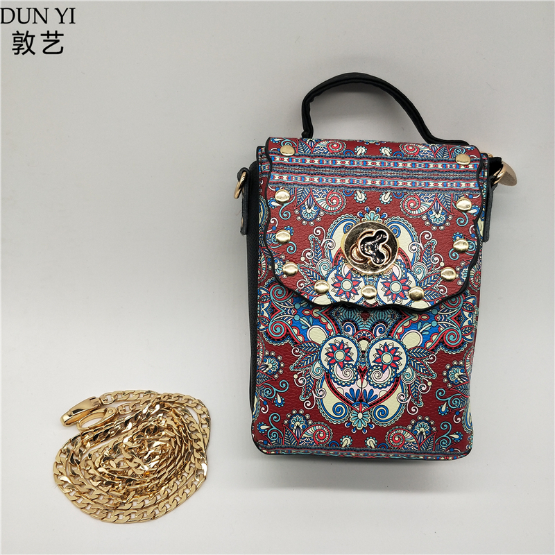Túi Đôn Hoàng Túi Messenger Ví da PU túi điện thoại mẫu tảo Mogao Grottoes lưu niệm - Ví tiền đồ da handmade