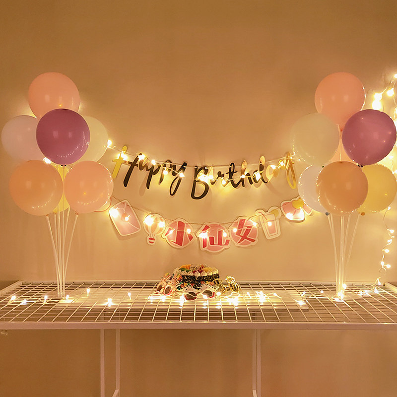 Surprise Balloon Background Wall Girl Birthday Luminous Decorations Baby Cartoon Drawing Flag Scene Arrangement