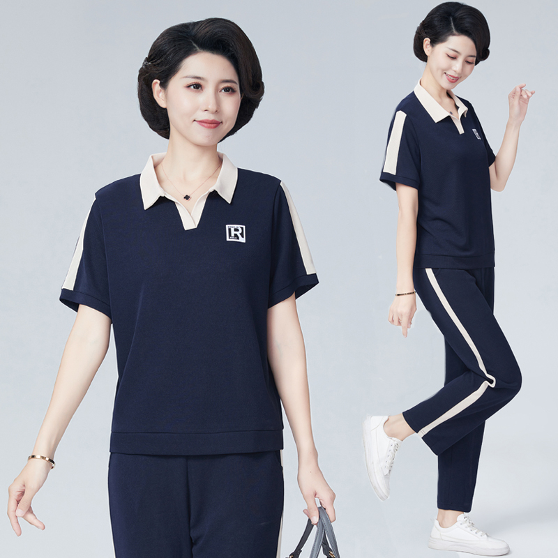 Mother's Clothing 2026 Summer New Season Fashion Sports Casual Middle-Aged and Elderly Women's Ice Silk Suit Grandma Two-Piece Set Mother's Clothing 2026 Summer New Season Fashion Sports Casual Middle-Aged and Elderly Women's Ice Silk Suit Grandma Two-Piece Set