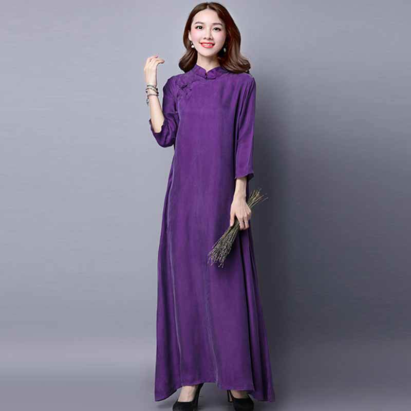 High-End Silk Dress, Off-Season Clearance, Plus Size, Loose Fit, Cupro Silk Modified Cheongsam Dress, Long Dress
