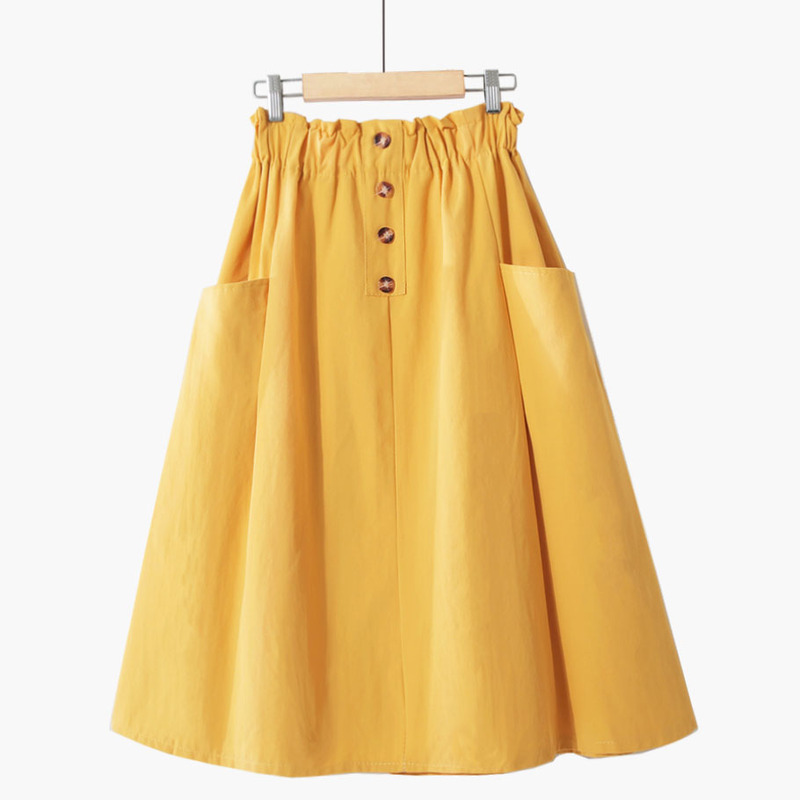Autumn and Winter Korean Style High-Waisted Versatile Single-Breasted Pocket Loose Slimming A-Line Student Pure Cotton Solid Color Mid-Length Skirt Autumn and Winter Korean Style High-Waisted Versatile Single-Breasted Pocket Loose Slimming A-Line Student Pure Cotton Solid Color Mid-Length Skirt