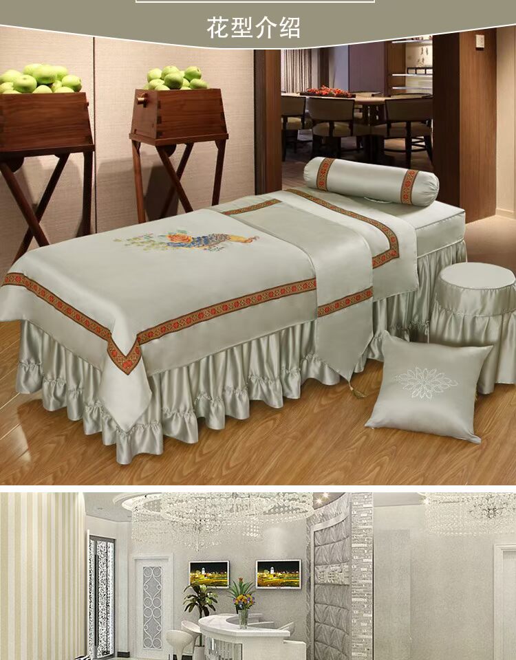 Tencel denim bedspread lớp mỹ phẩm thêu Beauty Body giường khử trùng bộ trải giường thang tùy chỉnh bán kính đầu đầu - Trang bị tấm khăn trải giường spa