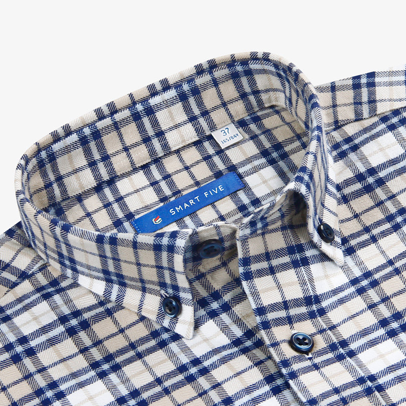 Superior Sense Shirt Male long sleeves Body Pure Cotton Business Casual Flannel Frosted Wool plaid lined with trendy light.