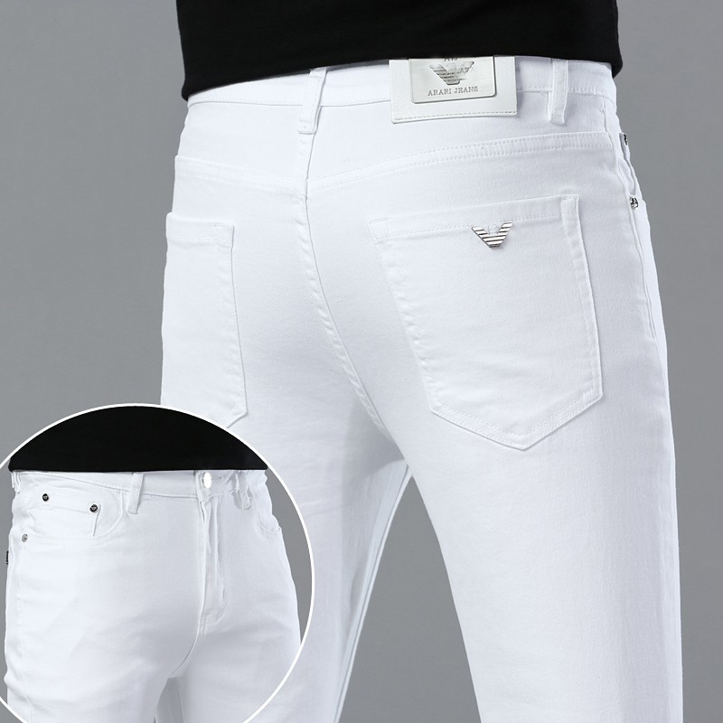2026 New White High-End Three-Proof Pure Cotton Jeans for Men, Slim Fit, Straight-Leg Casual Long Pants for Men, Spring and Autumn Season