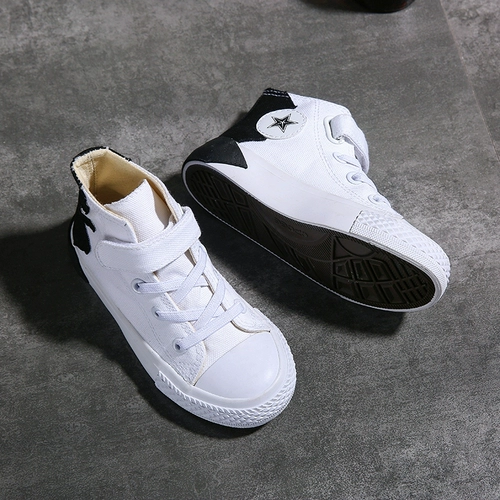 Высокая обувь для мальчиков, детские тканевые неоновые туфли на липучке, коллекция 2023, в корейском стиле