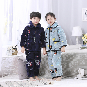 【瑞安米奇】儿童法兰绒加厚夹棉家居服套装