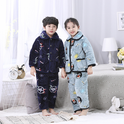 【瑞安米奇】儿童法兰绒加厚夹棉家居服套装