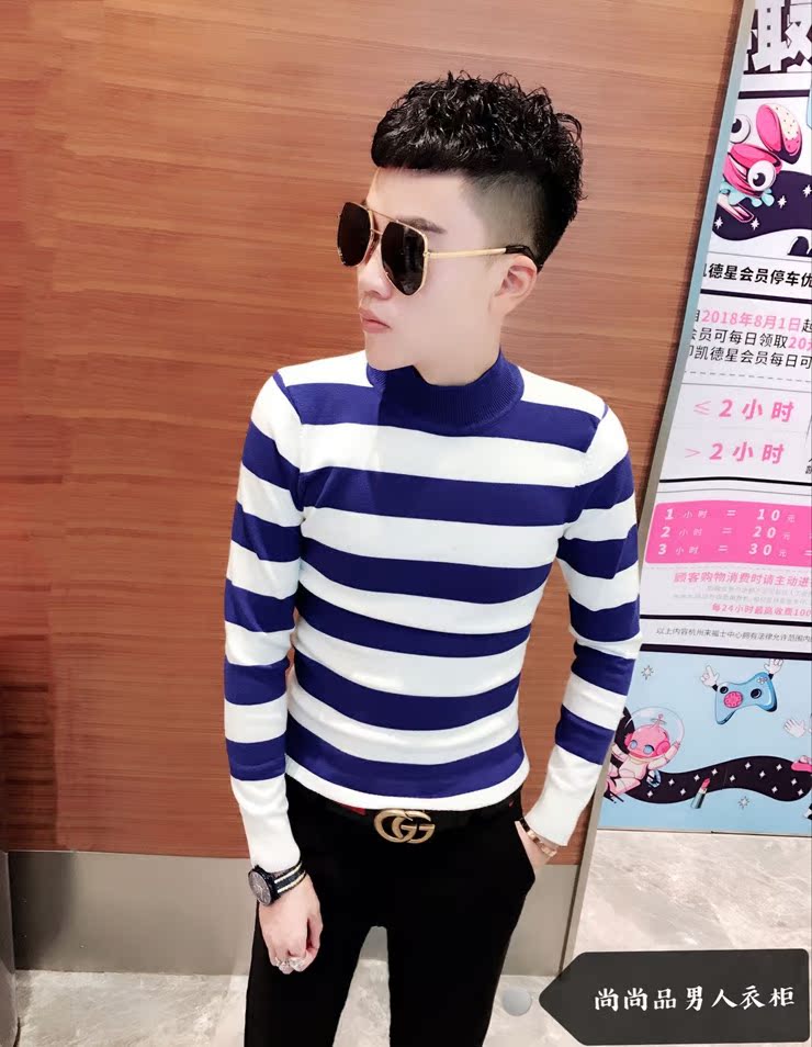 Áo len nam cổ cao nửa cổ áo len dài tay nam 2018 mới mùa đông Hàn Quốc phiên bản áo len nam sọc mỏng nam áo nam