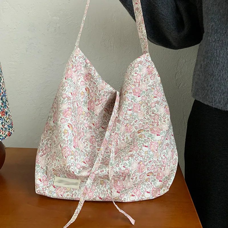 Kitty Flower Sea Powder Niche Design Hobo Bag Girls Shoulder Canvas Bag Work Clothing Large Capacity Recommended Kitty Flower Sea Powder Niche Design Hobo Bag Girls Shoulder Canvas Bag Work Clothing Large Capacity Recommended