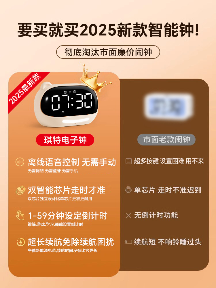 Qite Alarm Clock, a Special Wake-Up Tool for Students, Voice-Activated Smart 2025 New Model, Powerful Wake-Up for Middle and High School Students, Electronic