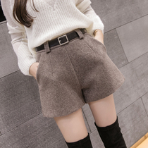 2021 autumn and winter new wide leg pants female Korean version woolen shorts high waist slim slim solid color straight tube casual pants