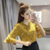 Mùa hè 2019 mới thon gọn áo ngắn tay ngắn thời trang nữ cổ chữ V tay áo dưới đáy áo voan thủy triều - Áo sơ mi chiffon ren áo dài tay nữ Áo sơ mi chiffon ren