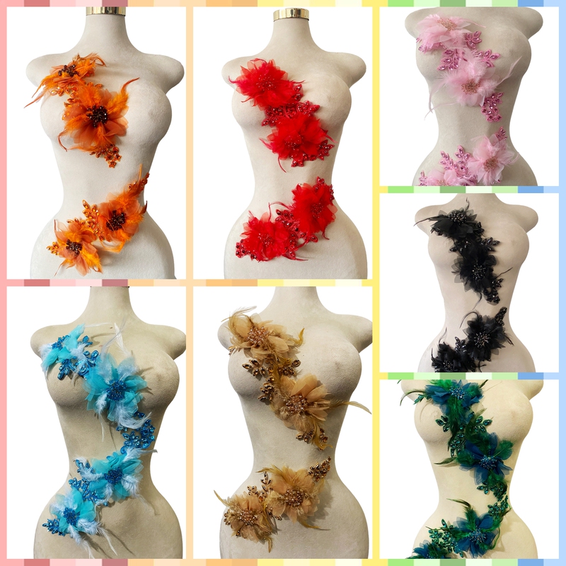 T3-4 Three-Dimensional Flower Applique, Rhinestone Embroidery Lace, Accessories, Clothing Accessories, DIY Lace Pair