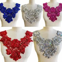 Heavy work sewn multi-color bright drilling bright sheet lace with floral dress rehearsal for a dress collar Luxury Decorative Patch Accessories