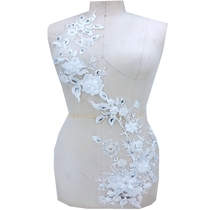 Silver Crystal Water Drill Appliques Flowers White Lace Flowers Slices Wedding Dresses Accessories Accessories 69x23 cm