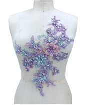 26#紫色立体钉珠烫钻蕾丝花片补丁多色贴花童装礼服演出服辅料 its a