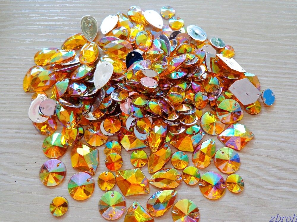 300 mixed shape gold flat bottom hand-stitched yu diy rhinestone material clothes wedding dress flash diamond clothing accessories