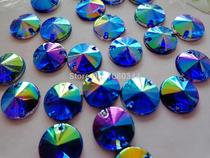 Upscale round blue red purple gold green DIY decoration drilling wedding dress dance with bag water drill flat bottom 2 holes hand slit drill 10mm