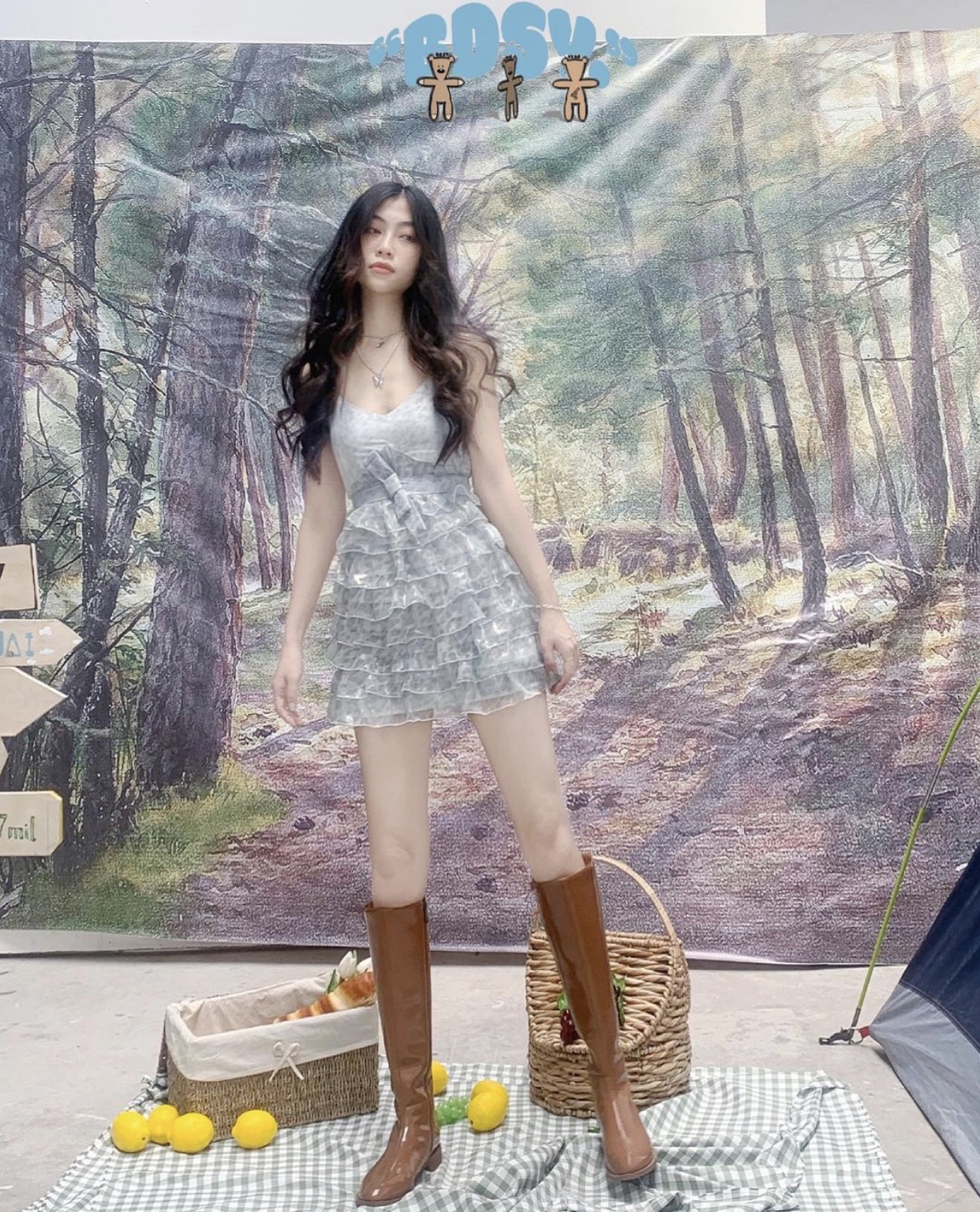 Bandarsaya حبال الفستان الفهد الأخضر مقابل الخصر ، تنورة رقيقة ولطيفة للطلاب الخارقين