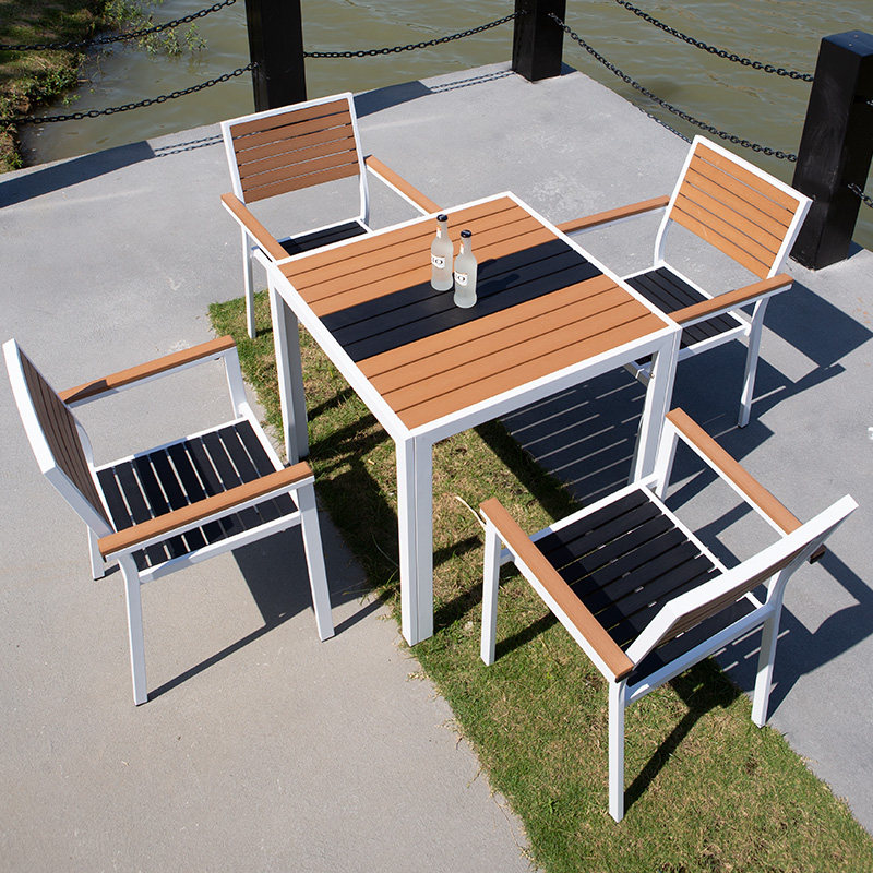 Outdoor plastic wood tables and chairs courtyard outdoor minimalist villa open-air garden leisure balcony cafe terrace color matching
