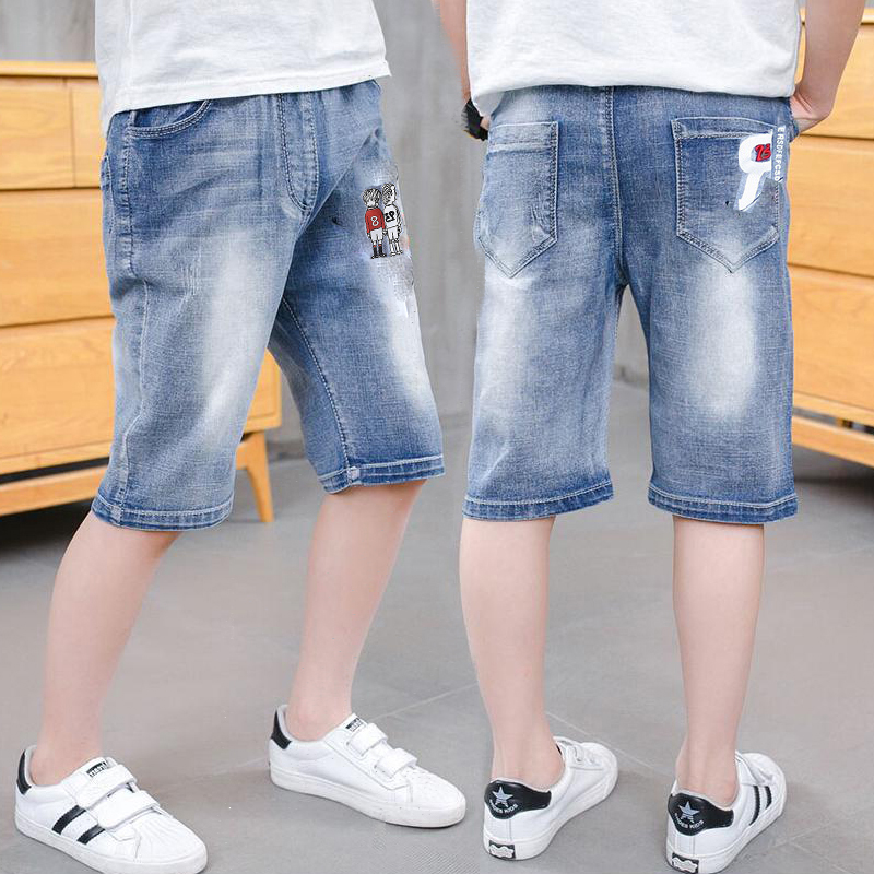 Chàng trai denim quần short mùa hè quần năm điểm trong cậu bé lớn lỏng bảy điểm quần mùa hè sinh viên mỏng quần ngựa triều.